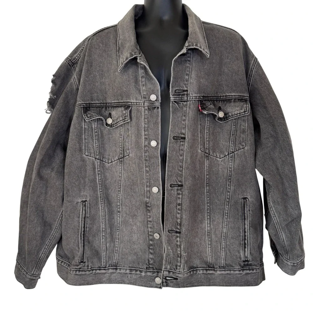 Levis Mens 4XL Distressed Trucker Jacket Washed Black Denim 07158-0040 Oversized